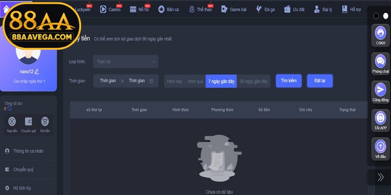 Nạp tiền 88AA thông qua chuyển khoản ngân hàng cực kỳ an toàn